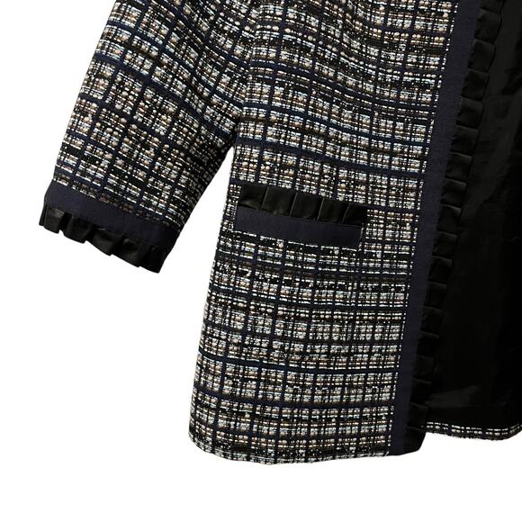 Sara Campbell Women’s Navy Tweed w fuax leather Ruffle Trim Blazer 10 - Picture 2 of 7